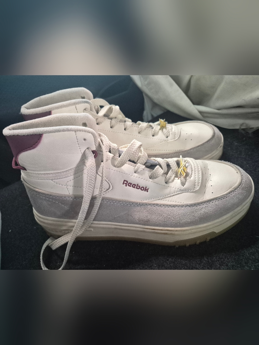 Reebok White and Gray And Burgundy high Tops